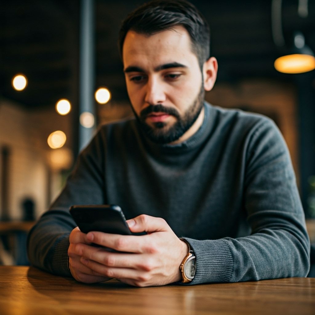Man using dating app on smartphone